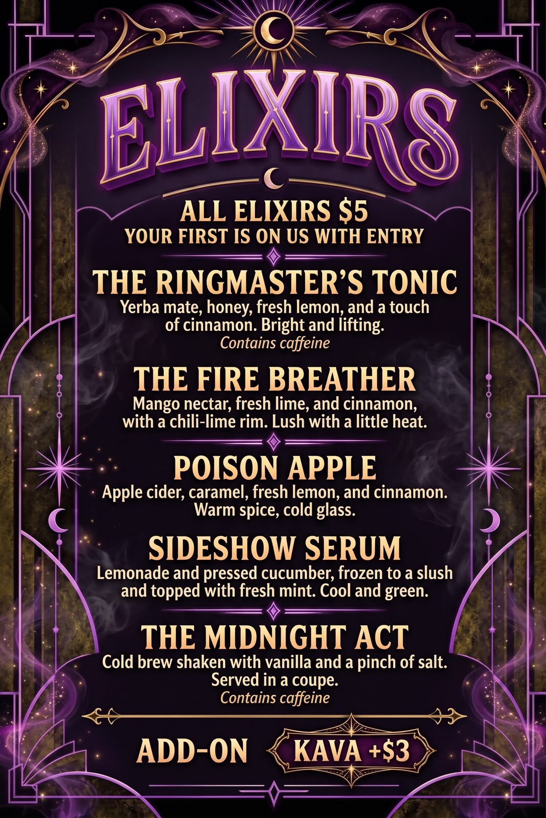 Cyber Cirque drink menu