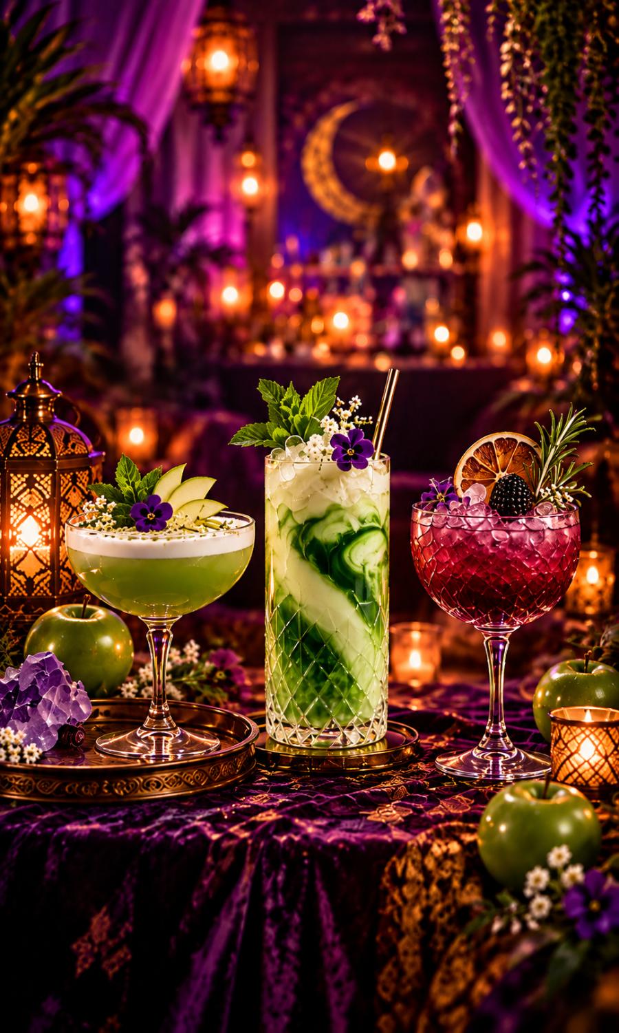 Cirque mocktails on a candlelit bar